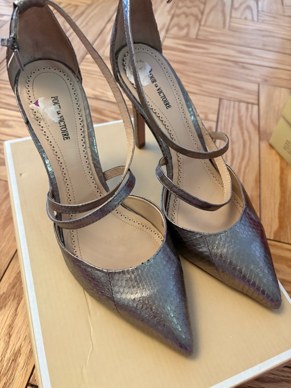Pour La Victoire Cheyenne Metallic Pointed Toe Strappy Heels